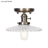 Sleek Metal Semi Flush Mount Industrial Light Fixture With 1 Bulb For Living Room In White/Clear