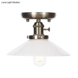 Sleek Metal Semi Flush Mount Industrial Light Fixture With 1 Bulb For Living Room In White/Clear