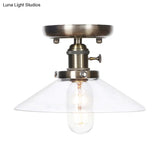 Sleek Metal Semi Flush Mount Industrial Light Fixture With 1 Bulb For Living Room In White/Clear
