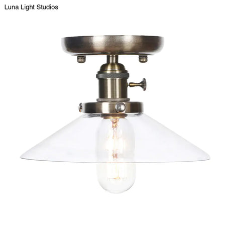 Sleek Metal Semi Flush Mount Industrial Light Fixture With 1 Bulb For Living Room In White/Clear