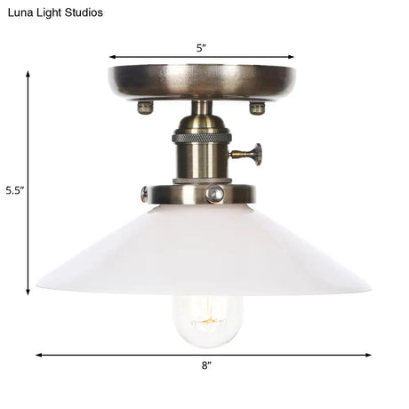 Sleek Metal Semi Flush Mount Industrial Light Fixture With 1 Bulb For Living Room In White/Clear