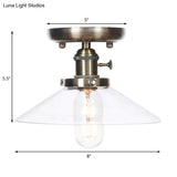 Sleek Metal Semi Flush Mount Industrial Light Fixture With 1 Bulb For Living Room In White/Clear