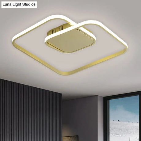 Sleek Metallic Square Led Ceiling Flush Mount Light In Black/White/Gold Shades With Warm/White/3