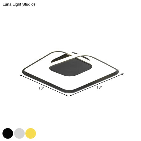 Sleek Metallic Square Led Ceiling Flush Mount Light In Black/White/Gold Shades With Warm/White/3