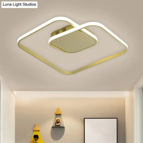 Sleek Metallic Square Led Ceiling Flush Mount Light In Black/White/Gold Shades With Warm/White/3