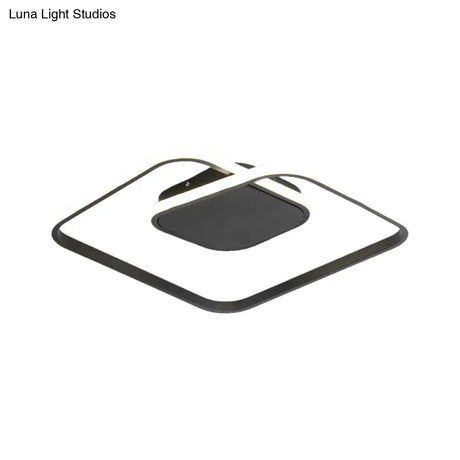 Sleek Metallic Square Led Ceiling Flush Mount Light In Black/White/Gold Shades With Warm/White/3