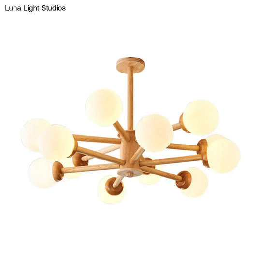 Minimalist Cream Glass Bedroom Chandelier With Wood Finish