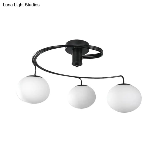 Modernist Milk Glass 3-Light Semi Flush Black Ceiling Mount Fixture For Bedroom