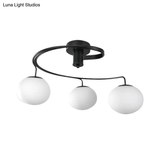 Sleek Modernist Milk Glass 3-Head Black Ceiling Mount Light For Bedroom - Globe Semi Flush Fixture