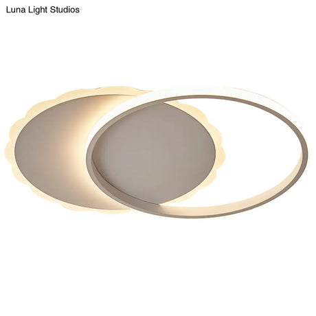 Sleek Moon Led Semi Flush Ceiling Light Fixture In White/Coffee Brown With Multiple Lighting Options