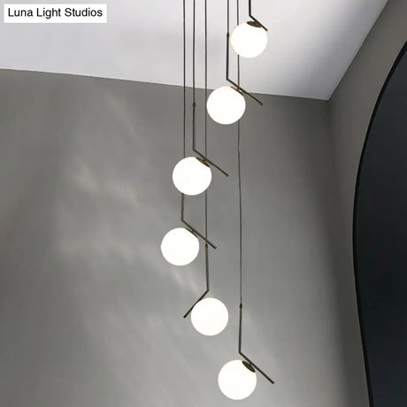 Sleek Opal Glass Globe Spiral Stairwell Pendant Light