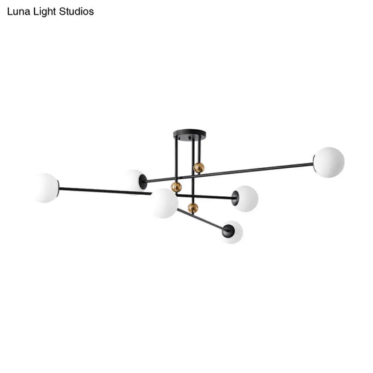 Sleek Opal Glass Semi Flush Ceiling Light Fixture - 6-Bulb Minimalistic Mount For Living Room