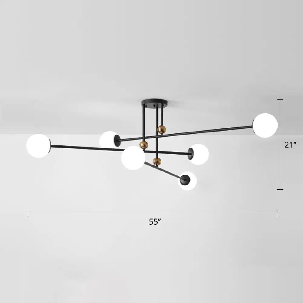 Sleek Opal Glass Semi Flush Ceiling Light Fixture - 6 - Bulb Minimalistic Mount For Living Room