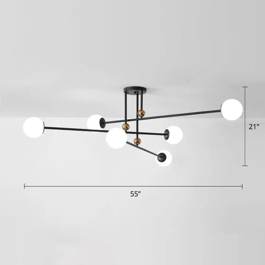 Sleek Opal Glass Semi Flush Ceiling Light Fixture - 6 - Bulb Minimalistic Mount For Living Room