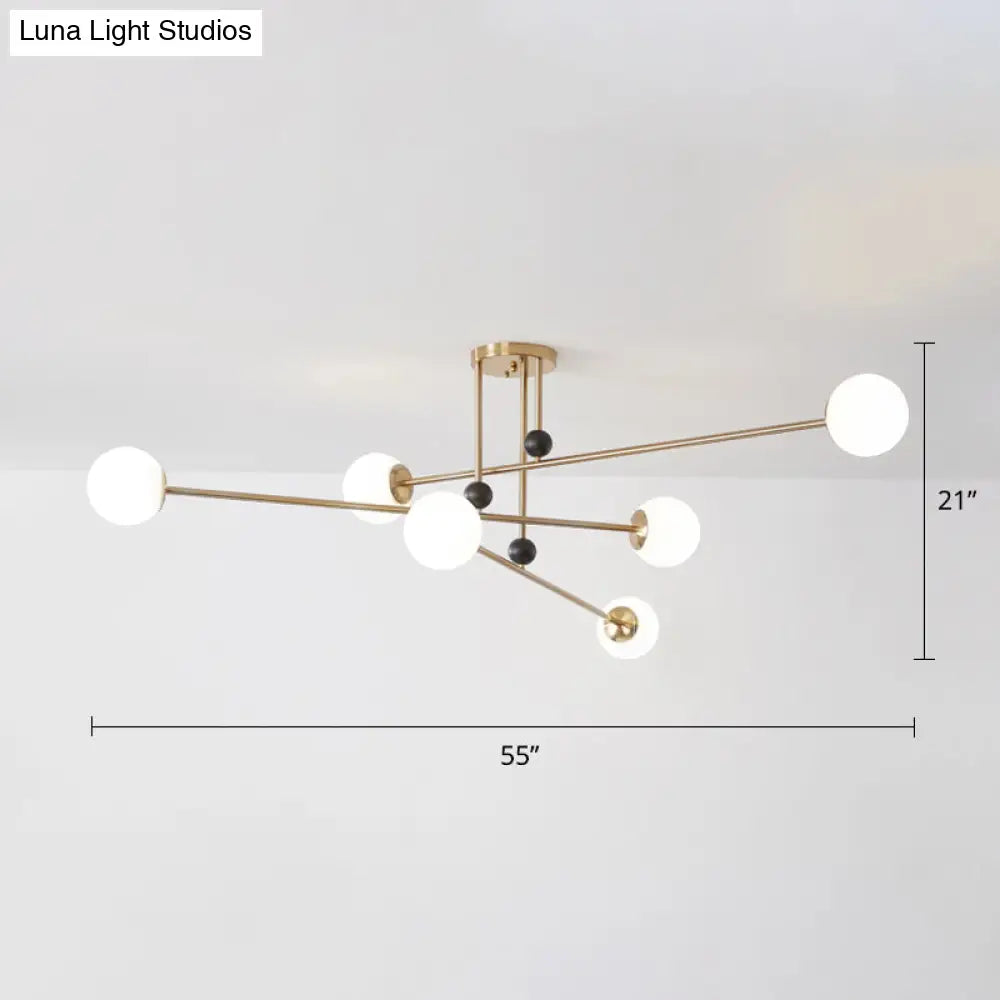 Sleek Opal Glass Semi Flush Ceiling Light Fixture - 6 - Bulb Minimalistic Mount For Living Room Gold
