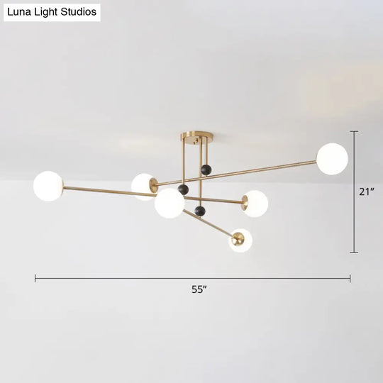 Sleek Opal Glass Semi Flush Ceiling Light Fixture - 6 - Bulb Minimalistic Mount For Living Room Gold