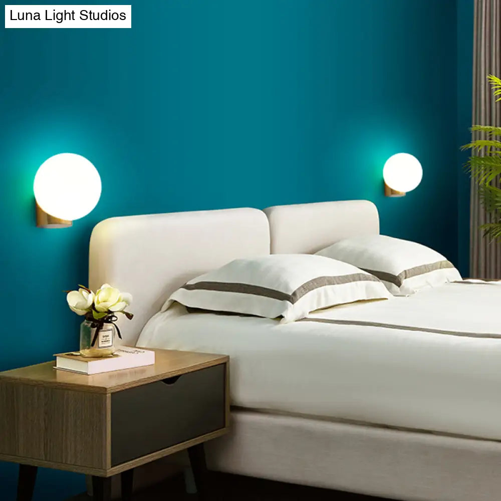 Sleek Opal Glass Wall Mount Lamp - Brass Bedside Sconce Light (1 Bulb)