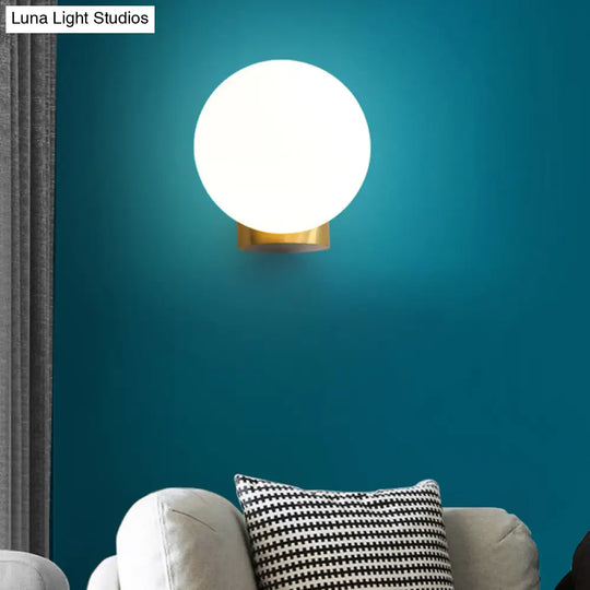 Sleek Opal Glass Wall Mount Lamp - Brass Bedside Sconce Light (1 Bulb)
