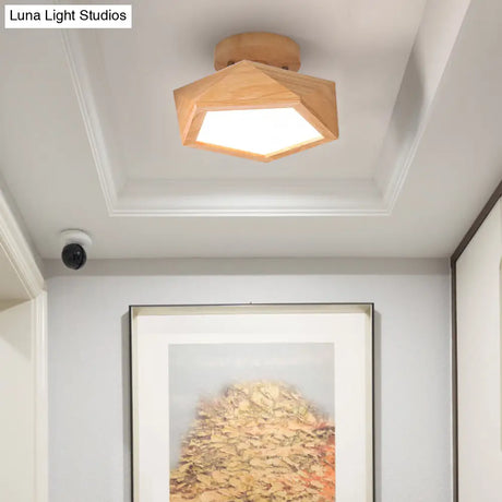 Sleek Pentagon Led Semi Flush Mount - Simplicity Wood Corridor Ceiling Light