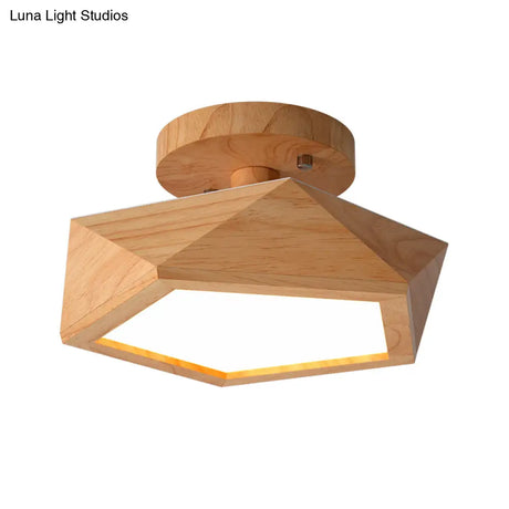 Sleek Pentagon Led Semi Flush Mount - Simplicity Wood Corridor Ceiling Light