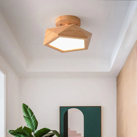 Sleek Pentagon Led Semi Flush Mount - Simplicity Wood Corridor Ceiling Light / Semi-Flush White