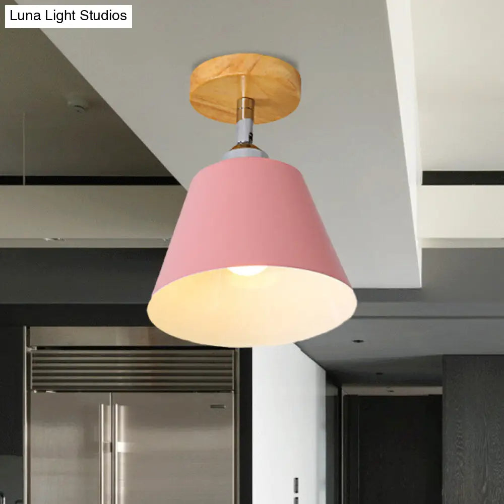 Sleek Pink/Gray Cone Semi Flush Mount Lighting For Modernist Balcony - Metal 1 Light