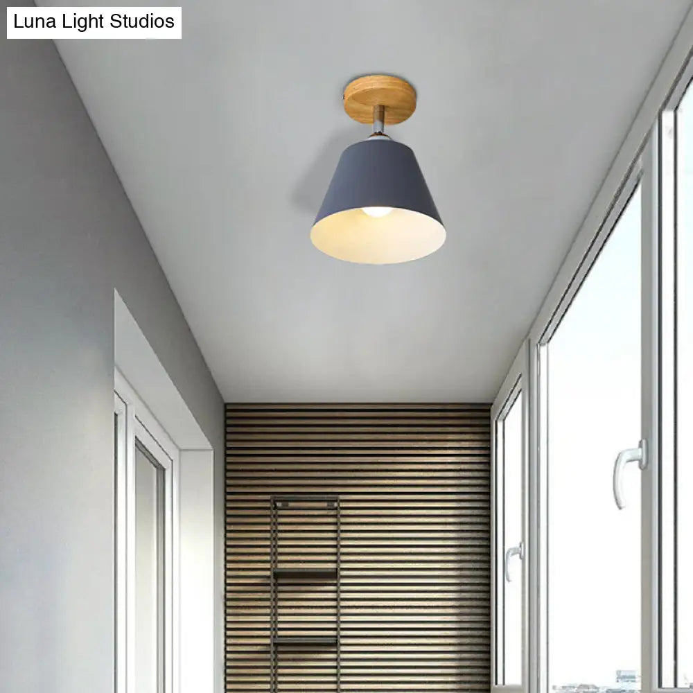 Sleek Pink/Gray Cone Semi Flush Mount Lighting For Modernist Balcony - Metal 1 Light Grey