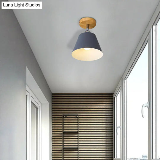 Sleek Pink/Gray Cone Semi Flush Mount Lighting For Modernist Balcony - Metal 1 Light Grey