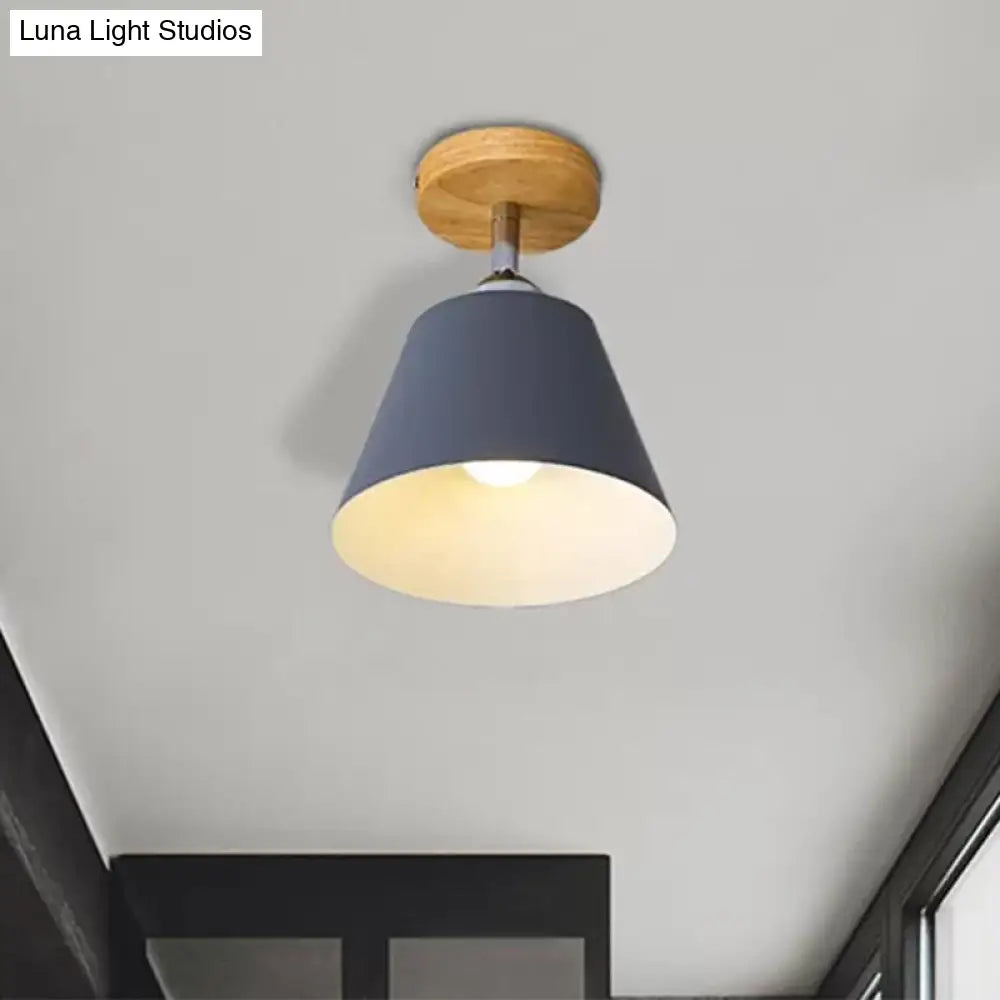Sleek Pink/Gray Cone Semi Flush Mount Lighting For Modernist Balcony - Metal 1 Light