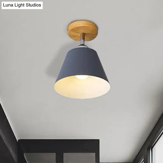 Sleek Pink/Gray Cone Semi Flush Mount Lighting For Modernist Balcony - Metal 1 Light
