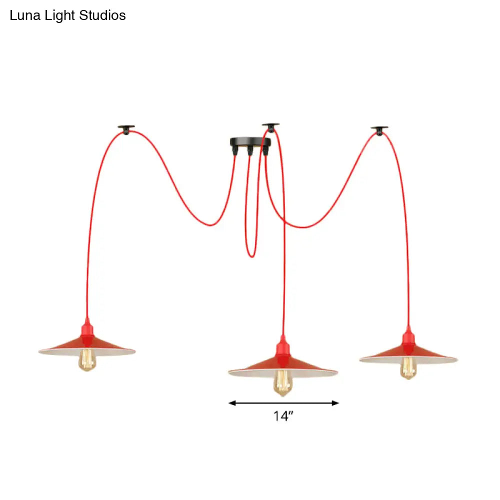 Sleek Red Metal Pendant Light For Living Room - 1 Or 3-Head Swag Design