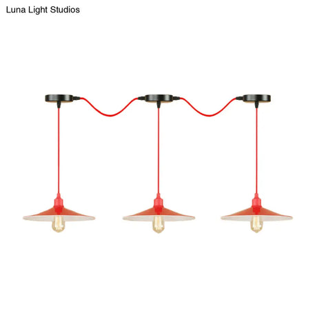 Sleek Red Metal Pendant Light For Living Room - 1 Or 3-Head Swag Design