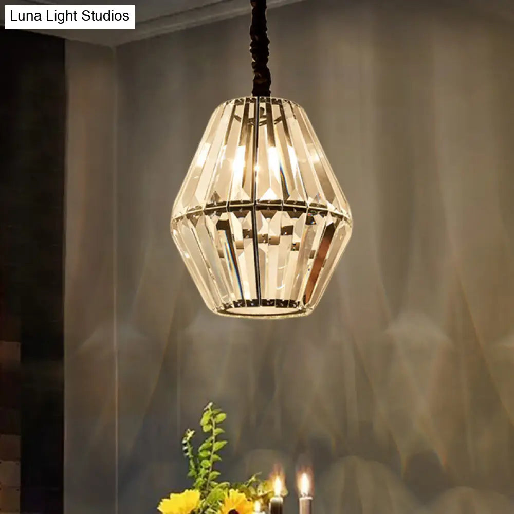Minimalist Rhombus Crystal Pendant Light - 1-Light Black Ceiling Fixture Clear