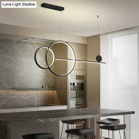 Sleek Ring And Linear Led Hanging Lamp: Minimalistic Metal Chandelier For Dining Rooms Islands Black