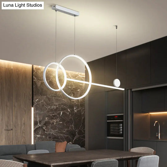 Sleek Ring And Linear Led Hanging Lamp: Minimalistic Metal Chandelier For Dining Rooms Islands White