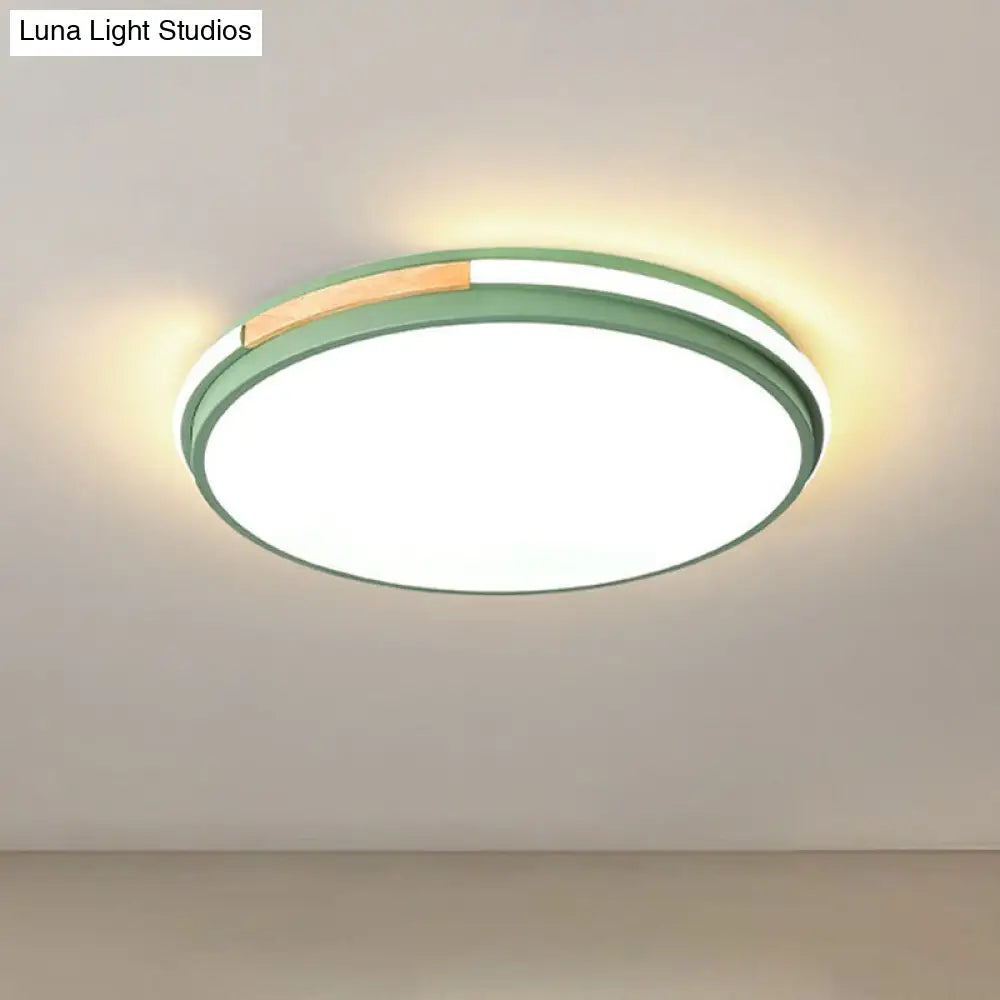 Sleek Round Led Flush Mount Light For Bedrooms - Acrylic Finish Green / Small White