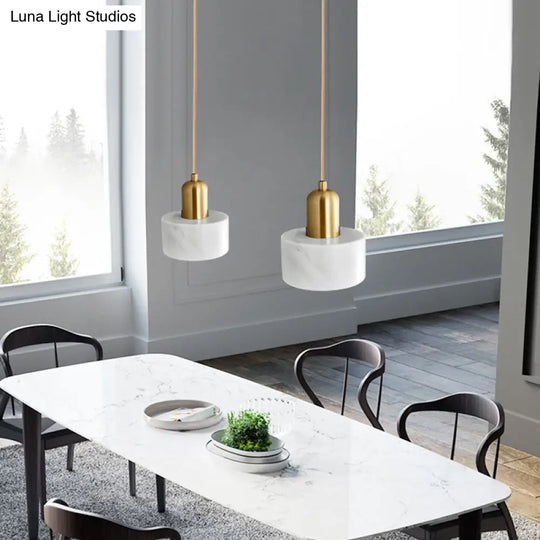 Sleek Round Shade Pendant Light With Marble Accent – Ideal For Elegant Dining Rooms 1 / White