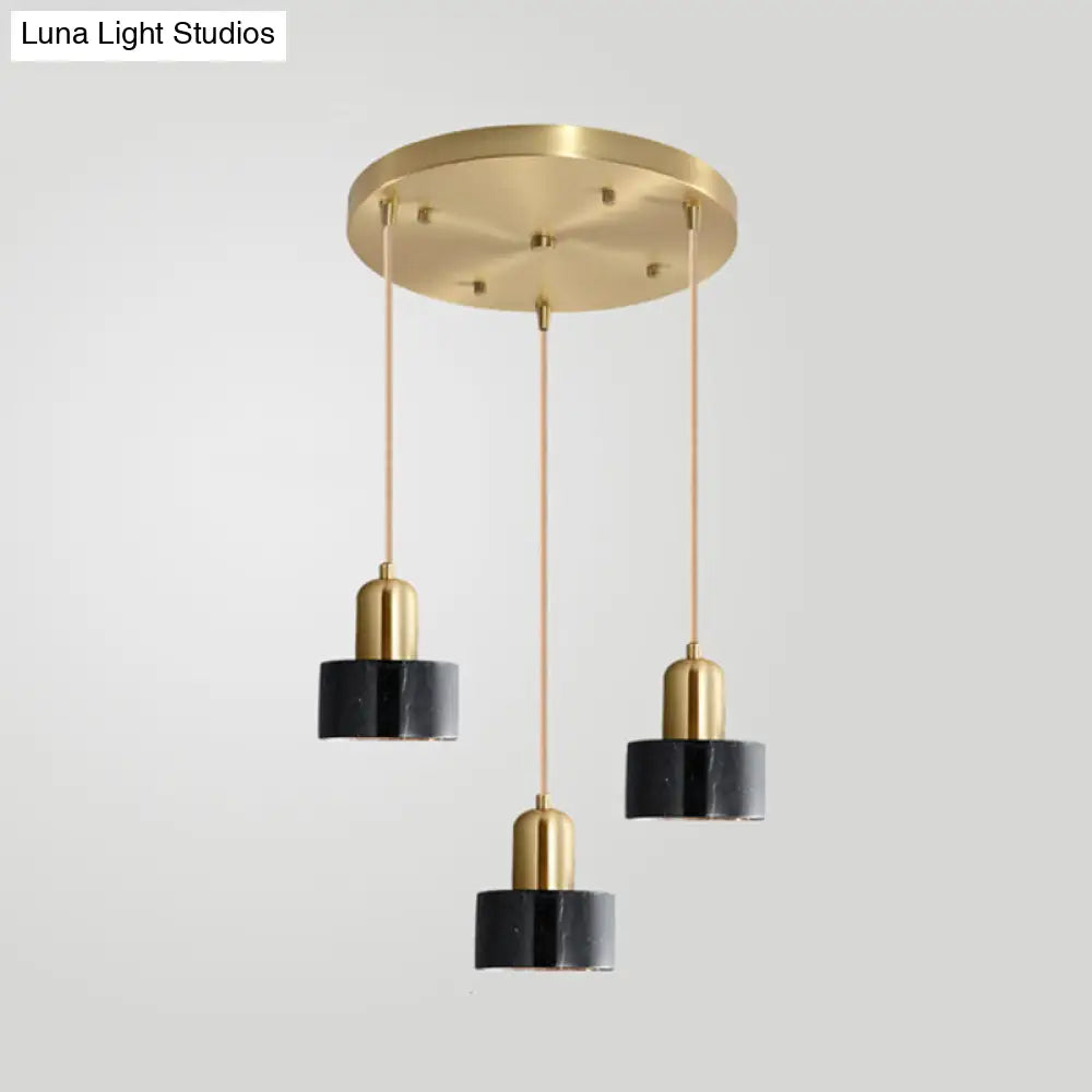 Sleek Round Shade Pendant Light With Marble Accent – Ideal For Elegant Dining Rooms 3 / Black