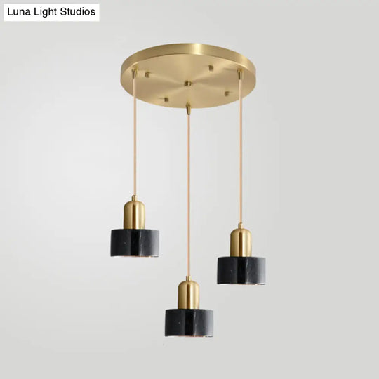 Sleek Round Shade Pendant Light With Marble Accent – Ideal For Elegant Dining Rooms 3 / Black