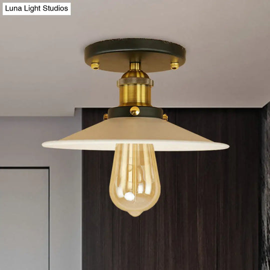 Sleek Saucer Ceiling Light In Black/White For Kitchen - Loft Semi Flush Mount Lighting With 1 Bulb