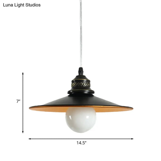 Saucer Iron Ceiling Pendant Lamp - Industrial Suspension Lighting In Black 8.5/14.5 Wide