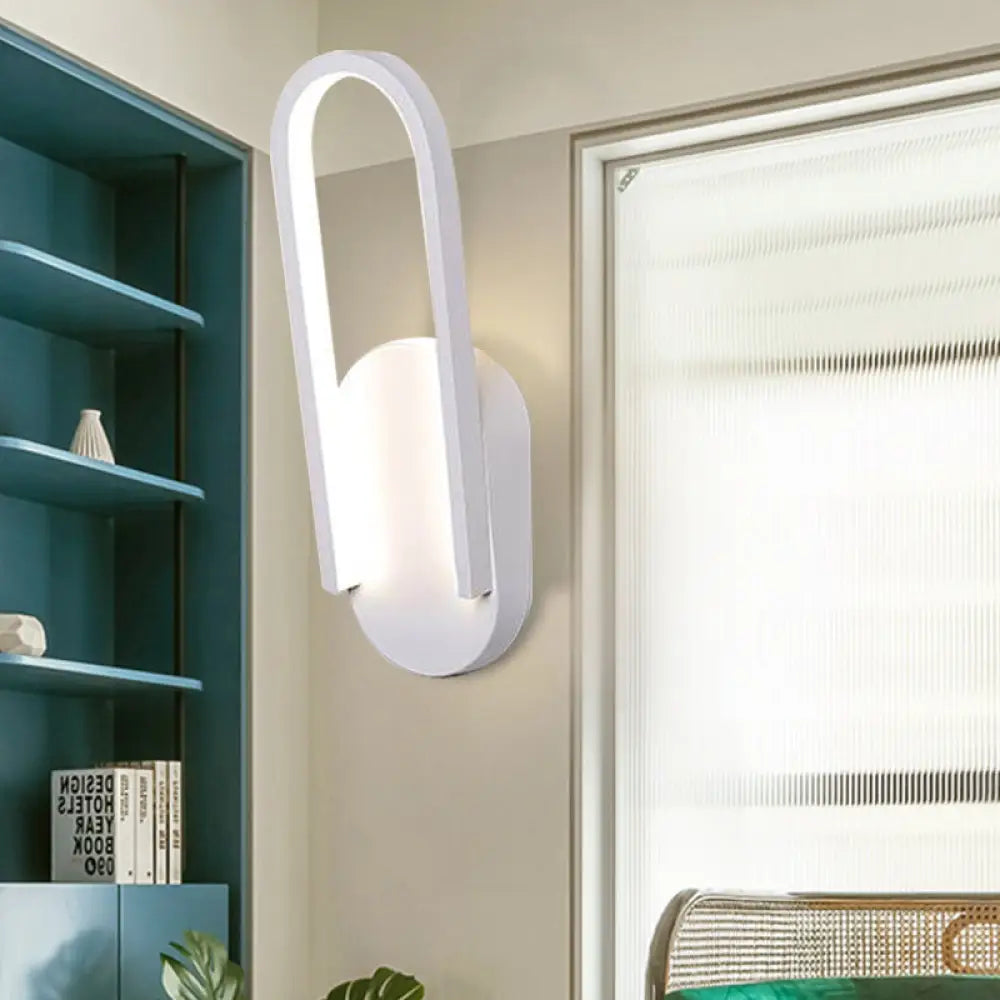 Sleek Semi-Oblong Led Sconce Light In Black/White With Acrylic Shade - Warm/White Illumination White