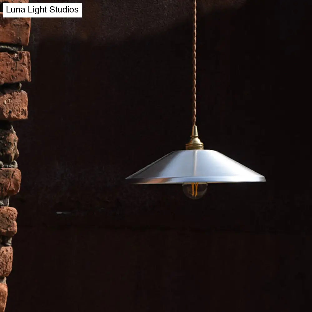 Sleek Silver Saucer Pendant Light - Modern Metal Workshop Lamp For Garage Ceiling