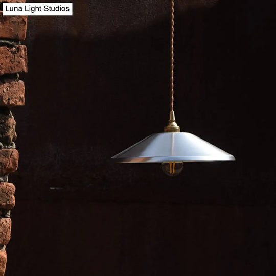 Sleek Silver Saucer Pendant Light - Modern Metal Workshop Lamp For Garage Ceiling