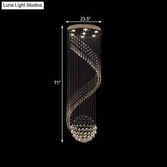Minimalist Crystal Cluster Pendant Lamp - 7-Light Spiral Stair Silver Led Ceiling Light