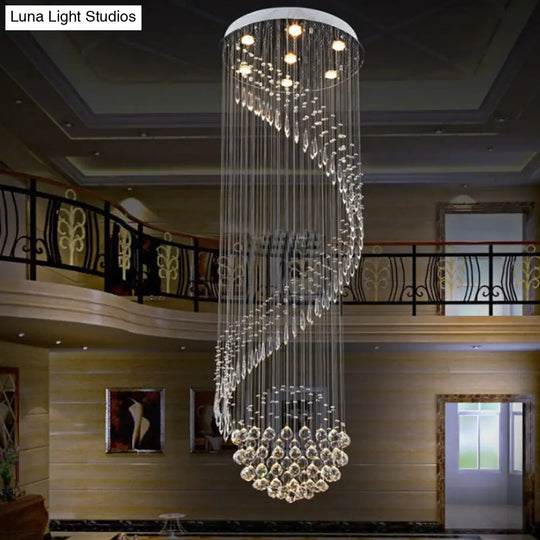 Minimalist Crystal Cluster Pendant Lamp - 7-Light Spiral Stair Silver Led Ceiling Light