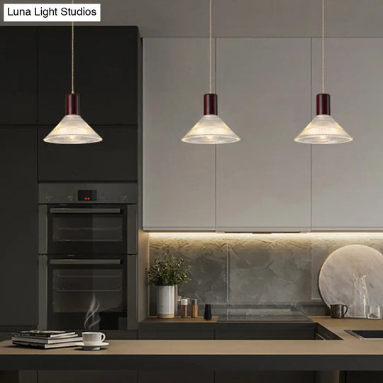 Simple Style Ribbed Glass Pendant Light Fixture For Bedroom