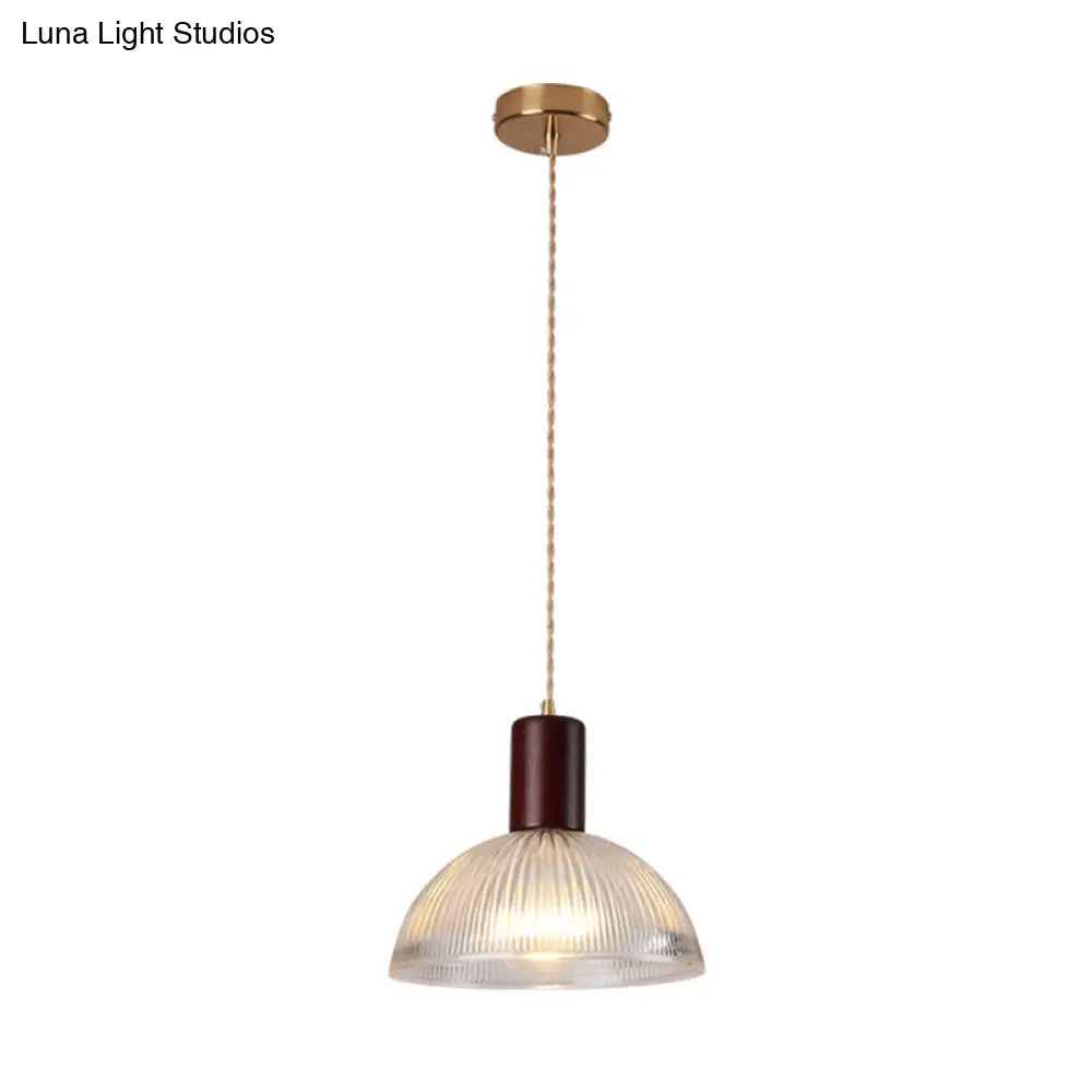 Sleek Single-Bulb Hanging Lamp With Ribbed Glass Shade: Elegant Pendant Light For Bedrooms