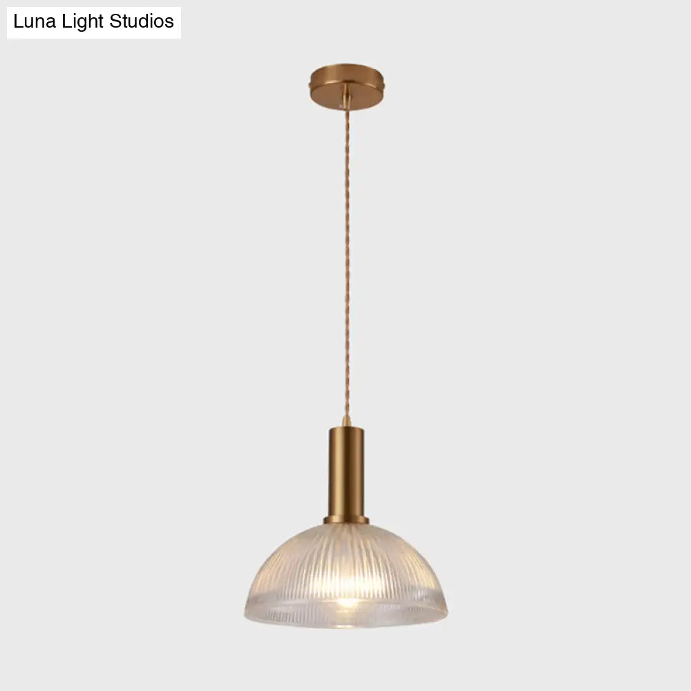 Simple Style Ribbed Glass Pendant Light Fixture For Bedroom Brass / Bowl