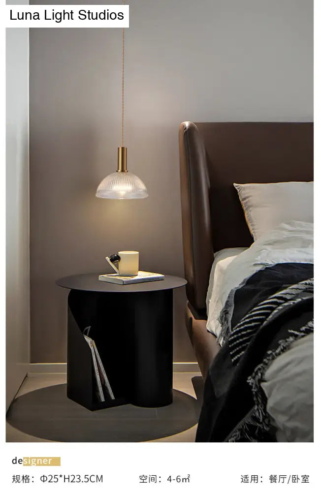 Sleek Single-Bulb Hanging Lamp With Ribbed Glass Shade: Elegant Pendant Light For Bedrooms